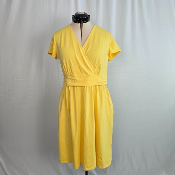 Ouges Wrap Midi Dress Women's XXL Yellow V-Neck Short Sleeve NWOT - Picture 14 of 14